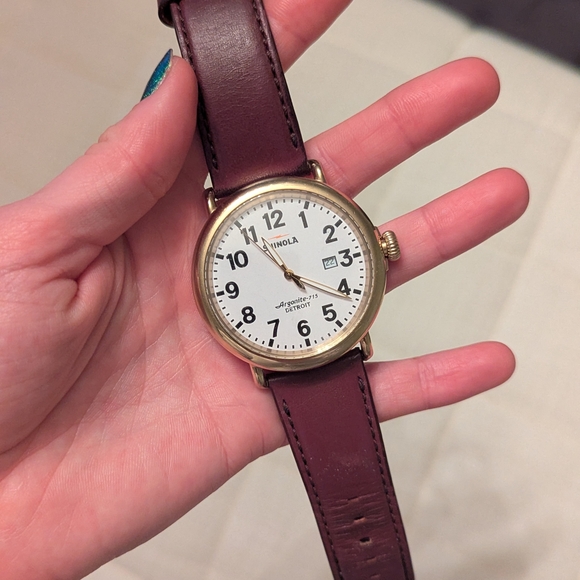 Shinola Runwell 47mm Watch with Maroon Leather Strap - Picture 2 of 10